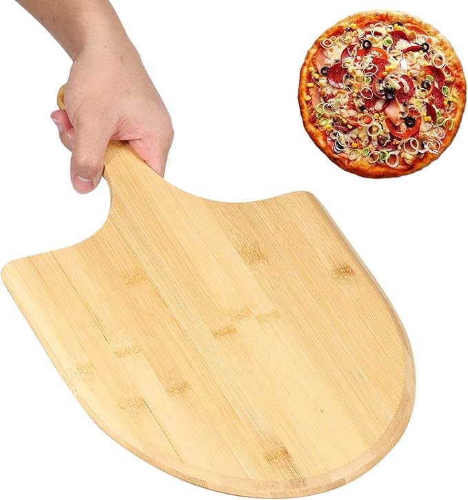 2 Pack Pizza Peel 11 Inch, Natural Bamboo Pizza Spatula Wooden Pizza Spatula Paddle Board for Home Pizza Cutting，Cheese, Bread,Fruit,Vegetable Oragaznie (2)