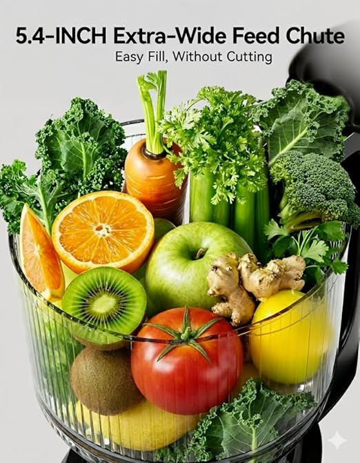 Cold Press Juicer, EUHOMY 5.4" Wide Feed Chute Juice Extractor Machine with 400W, High Juice Yield, Slow Masticating Juicer for Whole Vegetables & Fruits, Deep Gray