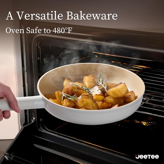 JEETEE Ceramic Cookware Set, 15 PCS Pots and Pans Set Non Stick with Removable Handles, Non Toxic Induction Kitchen Cookware Sets, Oven Safe PFAS/PTFE/PFOA Free Cream