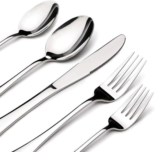 Silverware Set for 12, 65 Piece Stainless Steel Flatware Cutlery Fork and Spoon Set with Serving Utensils Set, Dishwasher Safe, Gift Package for Wedding Housewarming