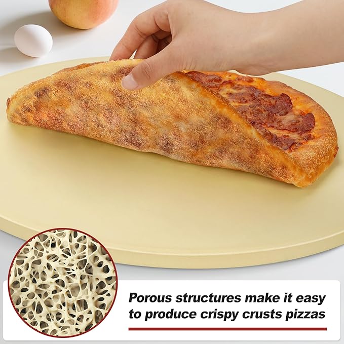 Round Pizza Stone for Grill and Oven- 15 inch Baking Stone Heavy-Duty Cordierite Pizza Stone for Bread, Cookies, Heat Proof BBQ Grilling Cooking Stone for Making Crisp Crust Pizza (Beige)