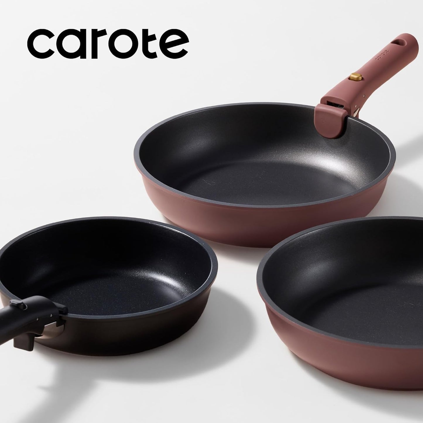 CAROTE 4pcs Non Stick Frying Pans, 8"+10"+12” Frying Pan Egg Pan Omelet Pans with Detachable Handle, Nonstick Cookware, PFOA Free, Induction Compatible & Oven Safe, Dishwasher Safe, Black