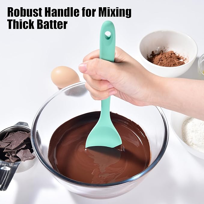 Doosu Silicone Spoon Spatula, 600ºF Heat-Resistant Food Grade Rubber Spoonula with Seamless Design, Non-Stick Flexible Scraper Kitchen Cooking Spoon Baking Tool for Mixing, Scraping (Aqua Sky)