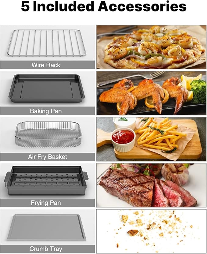 JOYAMI Air Fry Countertop Oven, 18QT 1600W Convection Oven and Indoor Grill Combo with See-Through Window for Air Fry, Bake, Dehydrate, Toast, 6 Nonstick Accessories