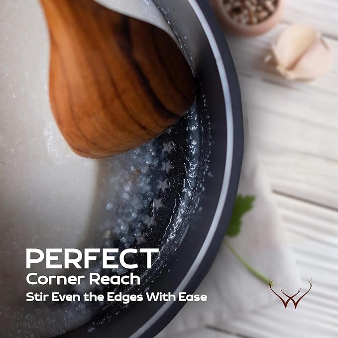 Corner Wooden Spoon for Cooking 12” Long Handle - Cooking Utensils Set for Women & Chefs, Elegant Wooden Kitchen Utensil Set with Rest, Essential Wooden Utensil Set for Kitchen & Perfect Gifts