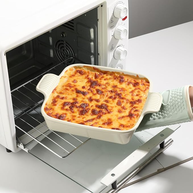 Sweejar Ceramic Baking Dish, 9 x 9 Cake Baking Pan for Brownie, Porcelain Square Bakeware with Double Handle for Casserole, Lasagna, Family Dinner (Beige)