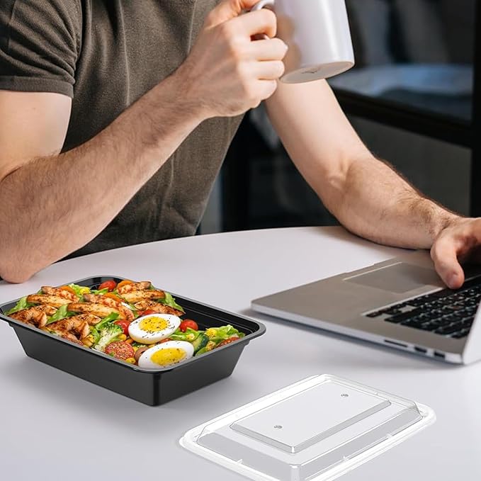 Meal Prep Containers with Lids - 150 Count – 58oz Large Reusable Food Storage Containers Bulk – Durable, Stackable, Freezer & Microwave Safe Meal Prepping Containers for Leftovers, Lunch & Takeout