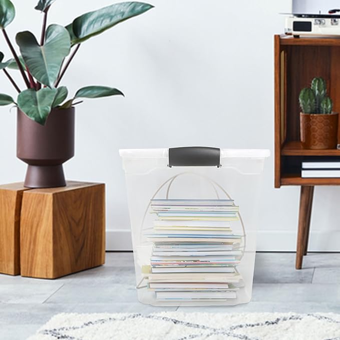 HOMZ 2-Pack Latching Lid, Large Clear Plastic Storage Bins w/Lids, 112 Quart, Gray Latch - Stackable Container Boxes for Home, Bathroom, and Office Organization