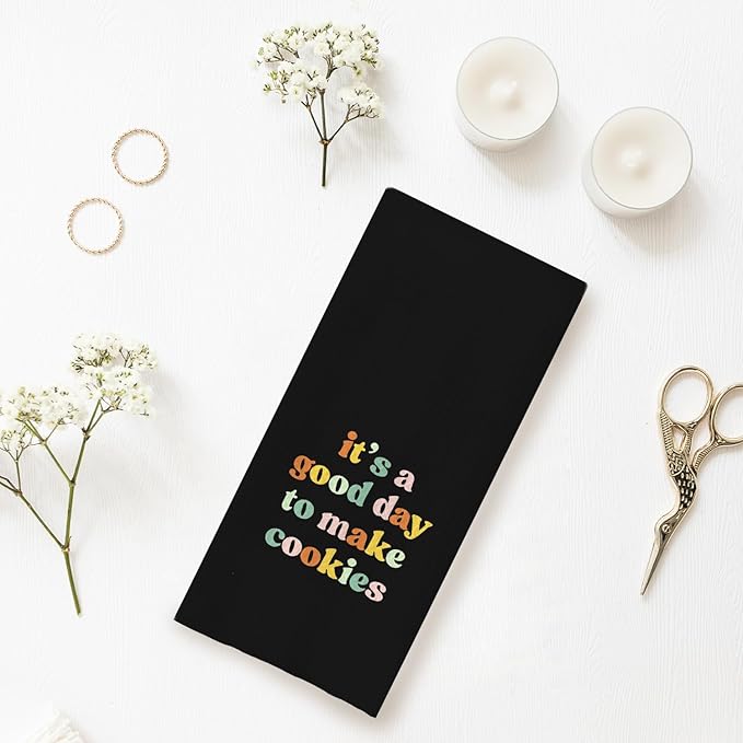 Baking & Cooking Towels, Tea Towels for Bakers & Cooks, Gifts for Cookie Lovers, 16x24 Black