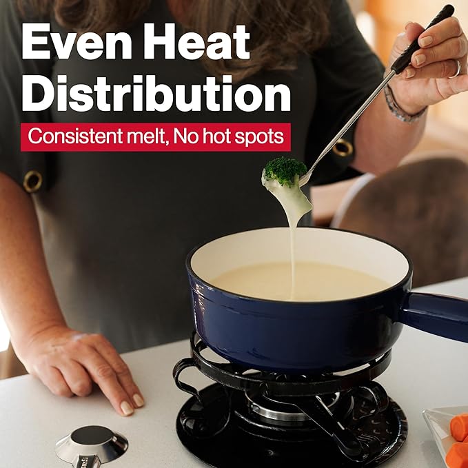 Swissmar Lugano Cast Iron Cheese Fondue Set, 9-Piece, 2 QT / 2 L - Ideal for Melting Cheese, Chocolates, Caramel, & More - Perfect for Kitchen Collection & Gift Giving - Deep Blue