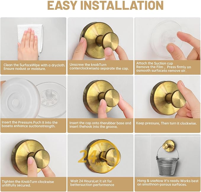 4 Pcs Suction Cup Hook for Shower，Removable Hooks，Towel Hooks，Suction Hooks for Bathroom, Bedroom, Glass Window (Gold)