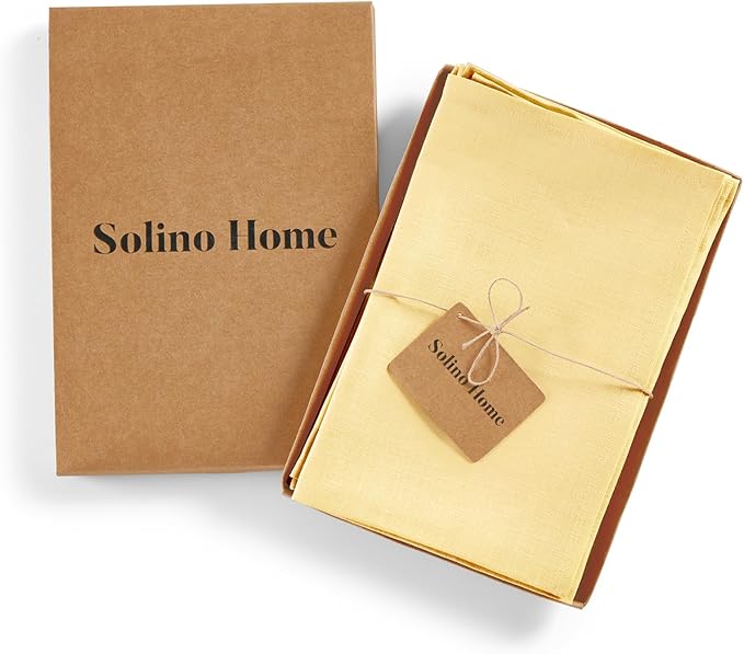 Solino Home Linen Napkins Set of 4-100% Pure Linen Golden Straw Dinner Napkins Cloth 20 x 20 Inch for Fall, Autumn, Thanksgiving - Fete, Handcrafted and Machine Washable