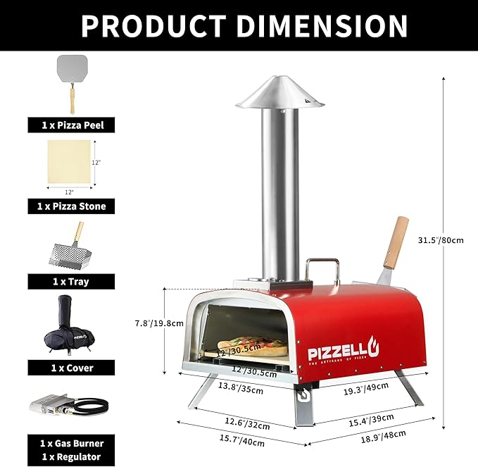 13" Outdoor Pizza Oven Propane Wood Fired Outdoor Foldable Pizza Ovens with Gas Burner, Wood Tray Pizza Stone, Pizza Peel, Cover