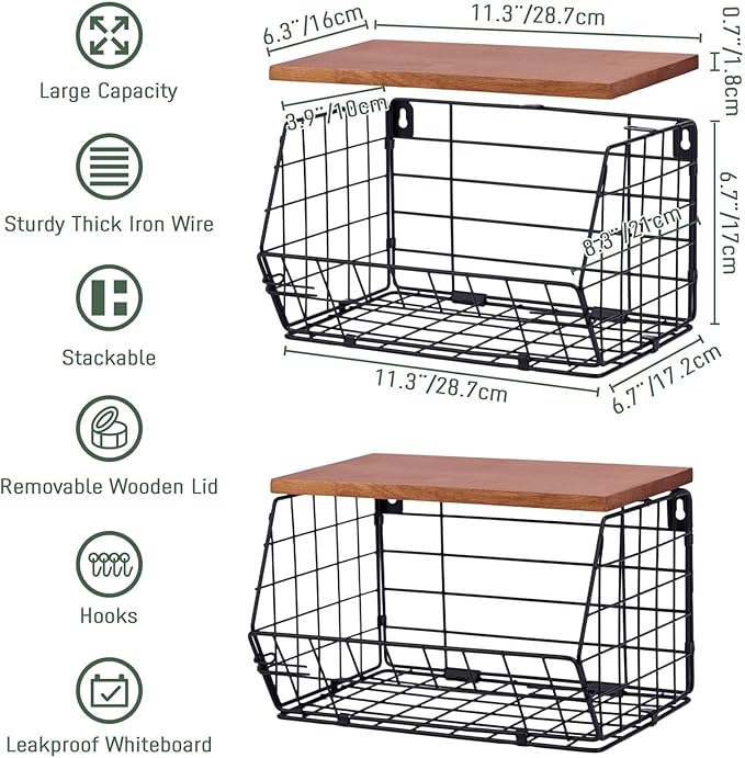 2 Pack XL Trash Bag Holder, Stackable Garbage Bag Dispenser with Wood Lid for Kitchen Countertop Pantry, Laundry & Under Sink Organization Storage