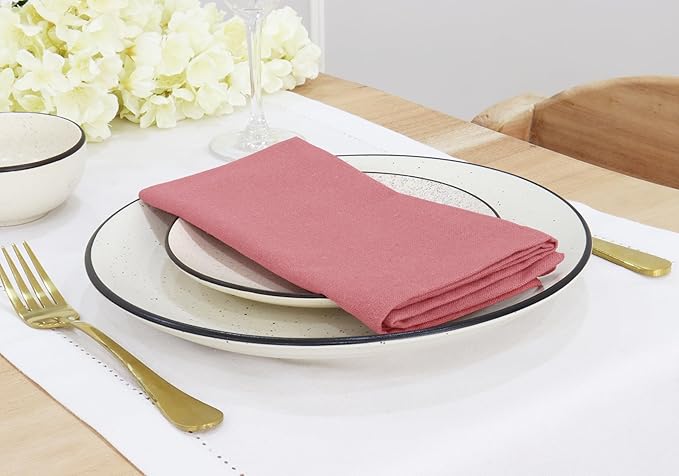 PurpleEssences Set of 12 Cloth Dinner Napkins 100% Cotton 18x18 Inch - Soft Durable Washable - Ideal for Farmhouse Party Fall Thanksgiving - Perfect Everyday Use Table Linen - Dusky Rose
