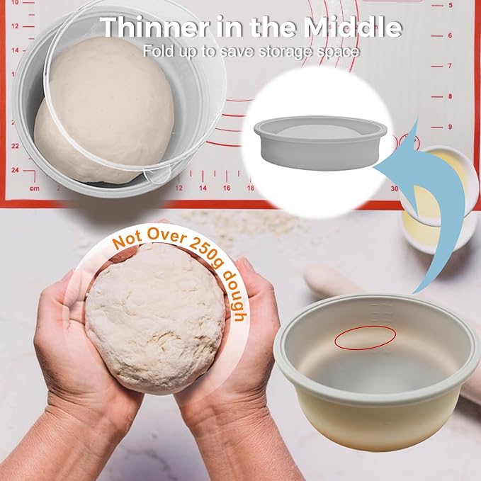 Pizza Making Accessories,4Pcs Stackable Silicone Pizza Dough Proofing Containers with Lids 700ml | Make 12" Pizzas,Pizza Dough Proofing Box and Pizza Bread Kit Tools(6pc)