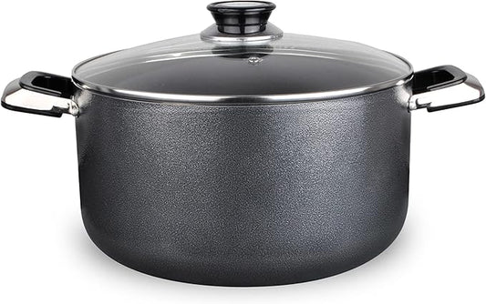 Alpine Cuisine 22 Quart Non-stick Stock Pot with Tempered Glass Lid and Carrying Handles, Multi-Purpose Cookware Aluminum Dutch Oven for Braising, Boiling, Stewing