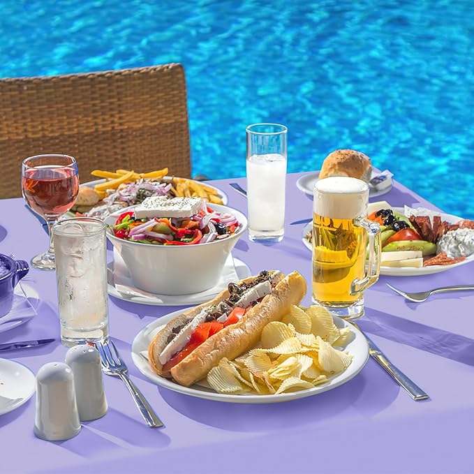 homing Rectangle Vinyl Tablecloth, Waterproof Spillproof Plastic Flannel Backed Table Cloth, Wipe Clean Table Cover for Dining, Buffet Parties and Camping (Lavender, 52" x 70")