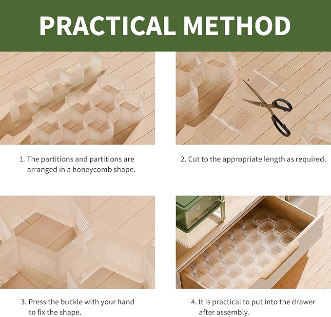 Honeycomb Separator Adjustable Drawer Organizer Divider for Underwear Belt-Scarf Socks Organizer (White(4pcs))