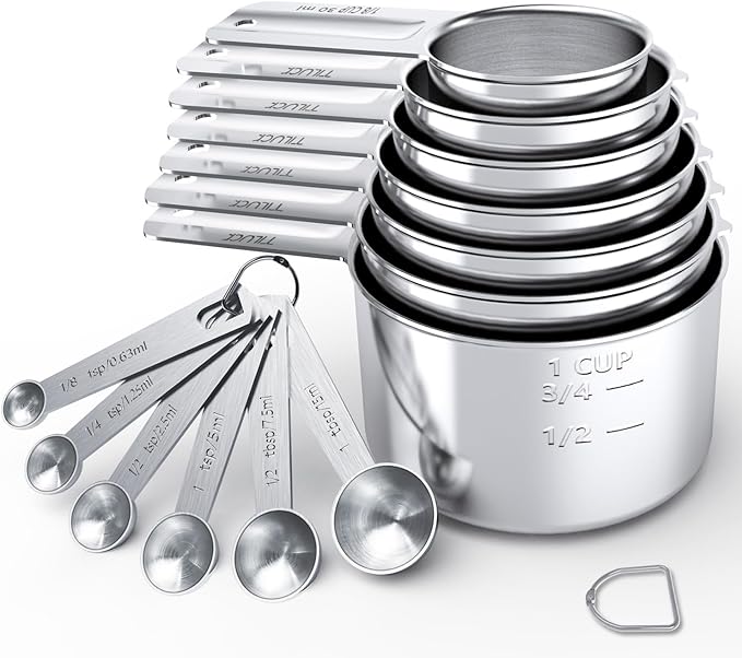 TILUCK Measuring Cups and Spoons Set, Stainless Steel Cups & Spoons,Coffee Scoop Spoon, Kitchen Gadgets for Cooking & Baking (13)
