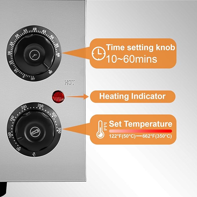 12" Electric Pizza Oven,Stainless Steel Countertop Pizza Oven with temperature and Timer for Kitchen Commercial Use