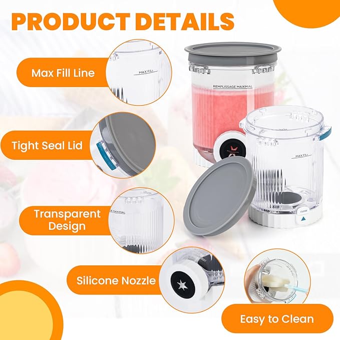 Creami Pints and Lids Compatible with Ninja NC700 NC701 Series, BPA-Free Ice Cream Containers with Lids, Dishwasher Safe & Freezer Ready – 2 Pack