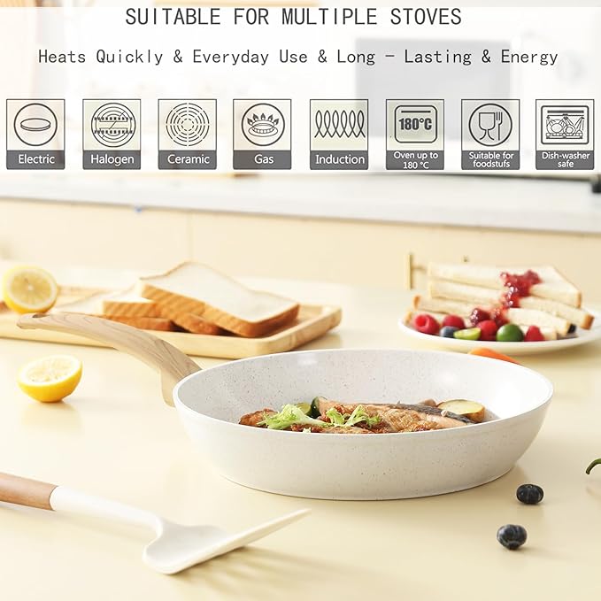 Blue Non Stick Pots and Pans Set, Healthy Ceramic Cookware Set, 12pcs Kitchen Cooking Pots and Frying Sauce Saute Pans Set, PFAS-Free with Kitchen Utensils and Lid