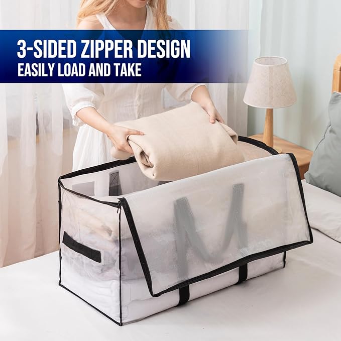 TAILI Extra Large Moving Bags, 12 Pack Clear Heavy Duty Totes for Storage with Visible Window, Wrap Around Handles, Storage Bags for Space Saving, Alternative to Moving Boxes