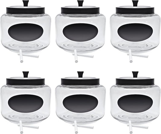 Kitchen and Laundry Storage Glass Jar – Wide Mouth Round Glass Storage Container with Black Steel Lid and Chalkboard Label - 2 Sticks of Chalk Included (6, 3L | 101oz | 0.8 Gallon)
