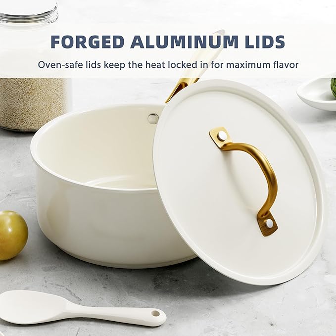 Pots and Pans Set Non Stick - VONIKI Ceramic Cookware Set with Cooking Utensils Set, Non Toxic Kitchen Cookware Sets Dutch Oven Pot with Lid Saucepan Set Sauté Pan Frying Pan Set for Cooking Gifts