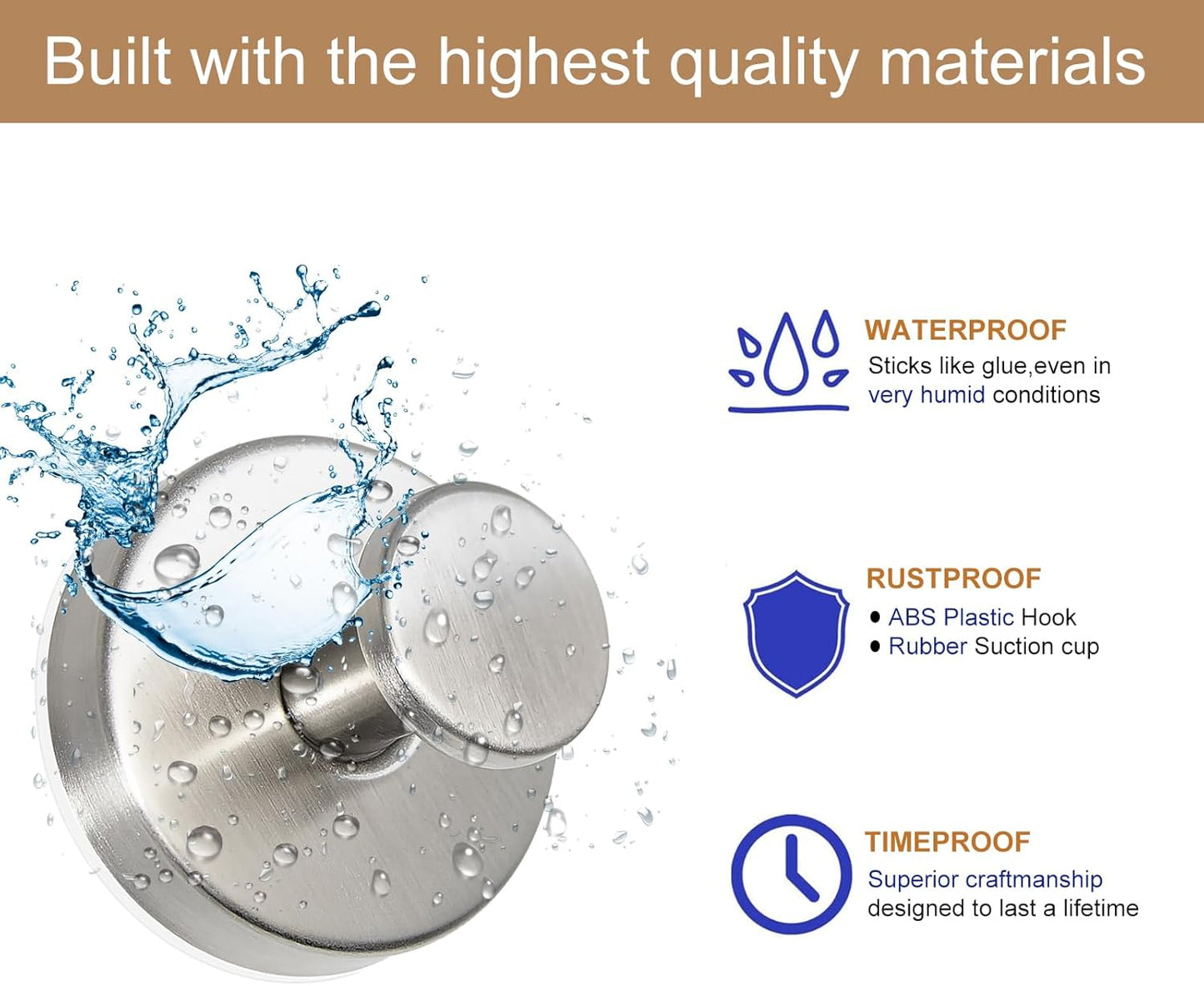 ZESLMG Suction Cup Hooks for Shower Wall, Door Wreaths, Removable Inside Shower Towel Hooks for Bathroom Window Glass Kitchen- Bath Robe Loofah Suction Hooks for Hanging More Surfaces (Nickel, 2 Pack)