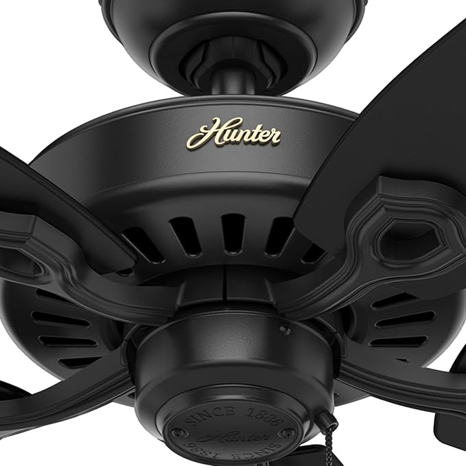 Hunter 52 inch Indoor Ceiling Fan No Light with Pull Chain - Black Ceiling Fan without Light, Standard Mount, 5 Blades, For Bedroom, Living Room, or Kitchen - Builder Elite 53243, Matte Black