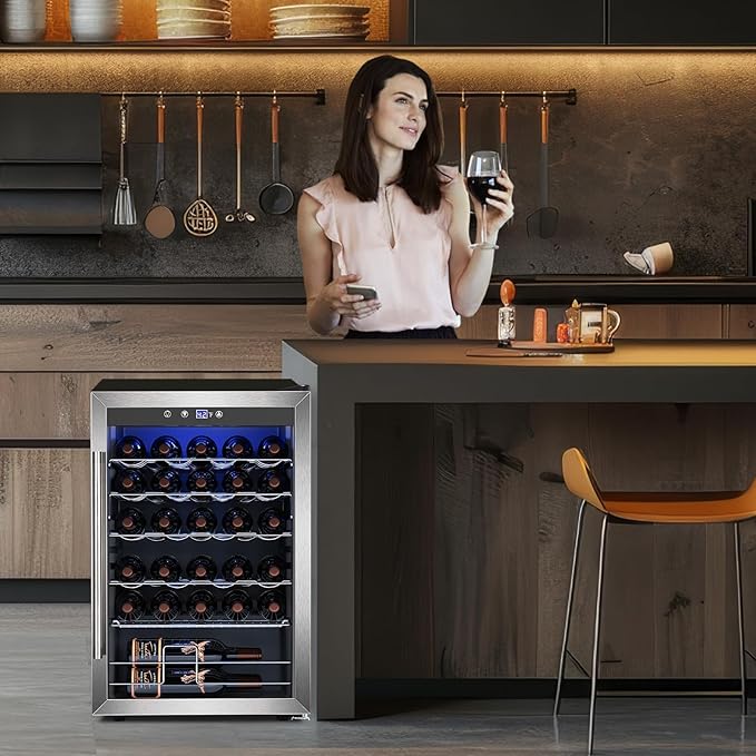 Wine Cooler Refrigerator 4.4 Cu.ft, 37 Bottle Freestanding Cabinet Wine Cellars, Wine Fridge with Glass Door for Home Use, Protecting Your Reds and Whites