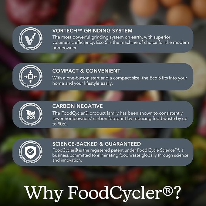 Food Cycler Eco 5 Award-Winning Kitchen Food Recycler | Indoor Composter Bin Alternative | Electric Countertop Food Disposer with Odorless 5L Indoor Food Waste Bin for Easy Waste Management | White