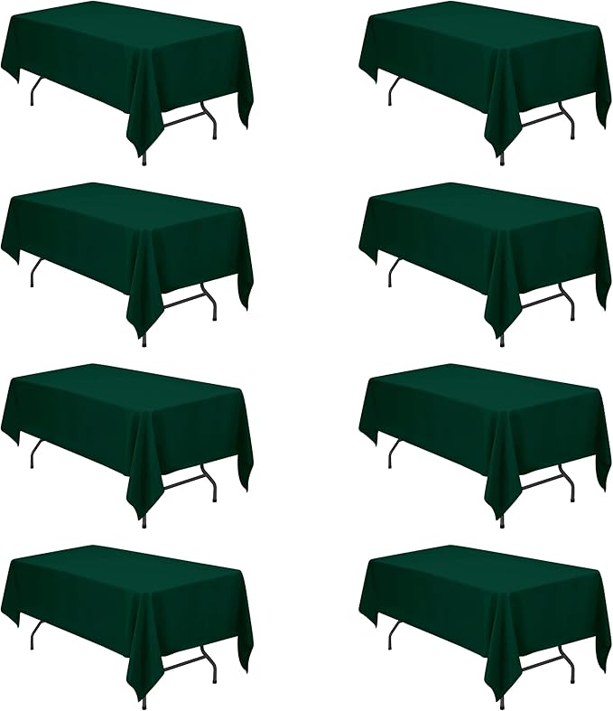 BRILLMAX 8 Pack Hunter Green Tablecloths for 6 Foot Rectangle Tables 60 x 102 Inch - 6ft Rectangular Bulk Linen Polyester Fabric Washable Cloth Cover for Wedding Reception Banquet Birthday Party