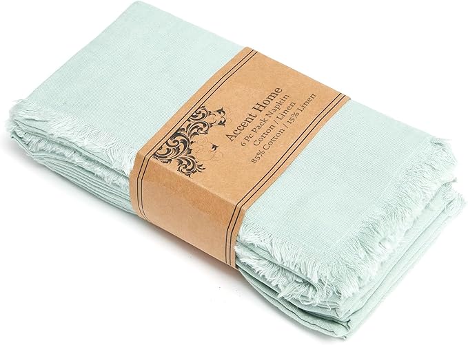 ACCENTHOME Teal Cotton Linen Napkin Set of 6 18x18 inch Dinner Napkins - Washable Soft Premium Hotel Quality Reusable Napkins Perfect Table Napkins for Family Dinners, Weddings & Everyday Use