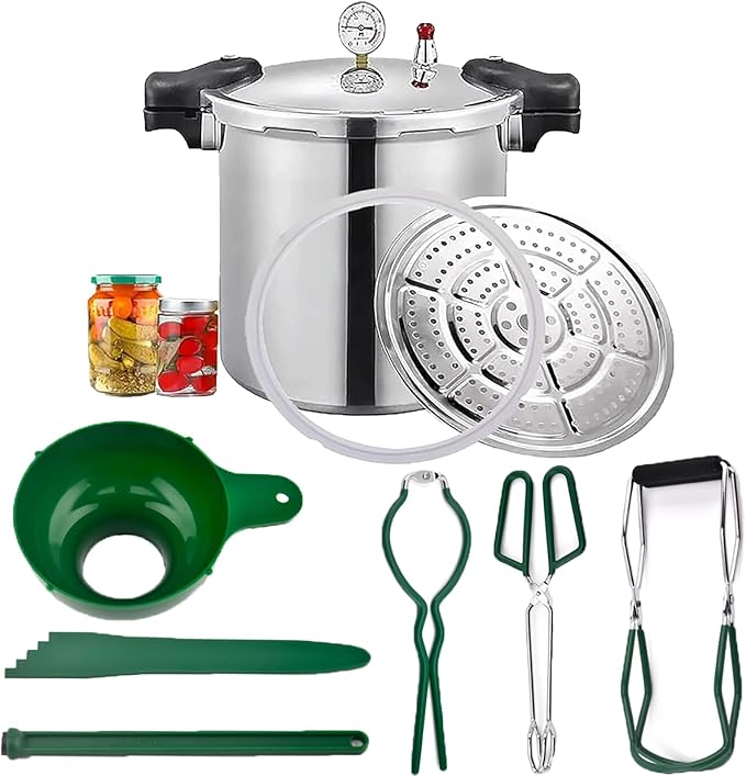 25 Quart Pressure Canner Cooker & pressure canners for canning & water bath canner | Pressure Gauge & Pressure Regulator | Induction Compatible & Pressure release 13 PSI (+/- 5%)