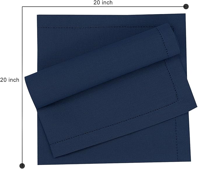 Ruvanti Premium Linen Napkins Set of 4-20x20 Inch, Classic Hemstitch, Mitered Corner Cloth Napkins ‎‎- Soft, Elegant Dinner Napkins Cloth Washable for Weddings, Parties, Everyday Use - Navy