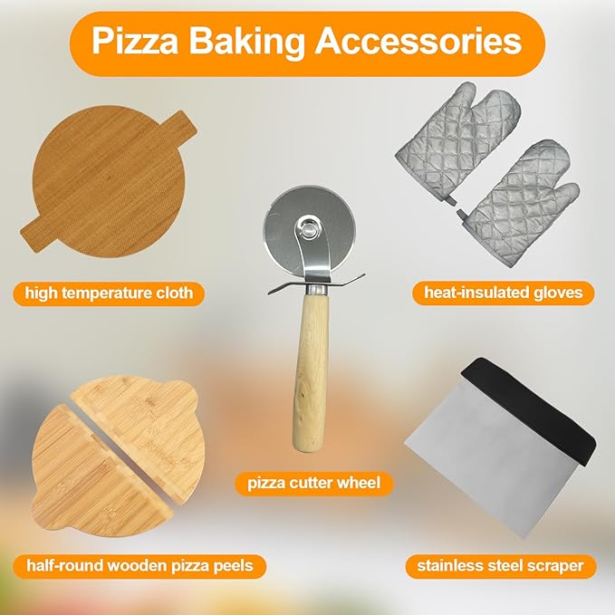 Pizza Oven Indoor, 12 Inch Retro Pizza Maker, Rapid Heating 800˚F, 1200W Glazed Ceramic Stone Electric Pizza Cooker, Two-button Precise Temperature Control, Viewing Window for Precise Cooking