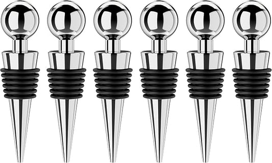 Wine Stoppers for Wine Bottles 6Pcs Vacuum Wine Bottle Stopper with Silicone Reusable Wine Corks, Leak proof Keep Fresh Suitable for Standard (Silver, 6 Pack)