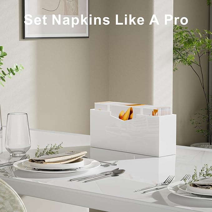 HELPLEX White Acrylic Guest Towel & Napkin Holder - Waterproof Splash-Proof Vertical Design for Bathroom, Kitchen, Dining Table - Home Hotel Office Organizer (2-Pack)