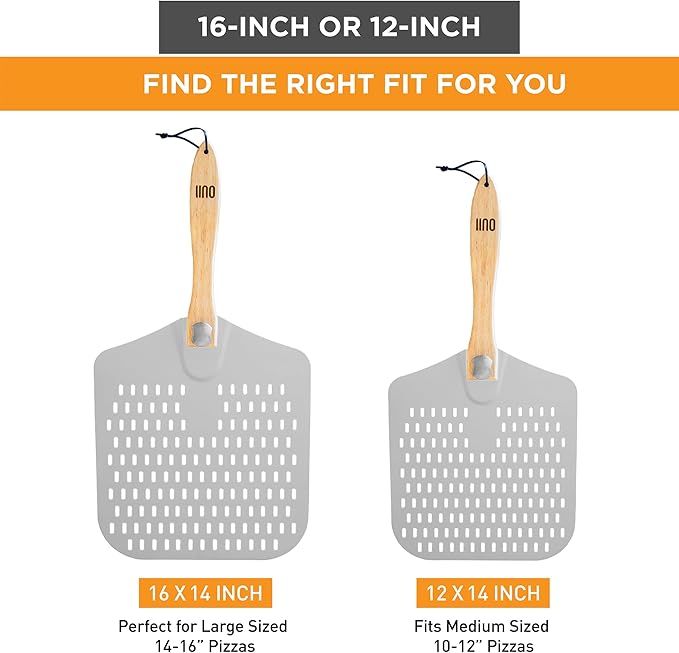 Perforated Pizza Peel - 16 x 14-inch Aluminum Spatula Paddle for Extra Large Pizzas. Foldable Wood Handle for Easy Storage, Pizza Oven Accessories. Premium Tool for Baking Homemade Pizza Pies.