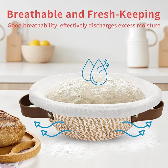 38 Pcs Sourdough Starter Kit, Cotton Rope Banneton Bread Proofing Basket with Sourdough Starter Jars,10 Inch Round & Oval Proofing Basket with Liners & Covers for Artisan Bread Baking