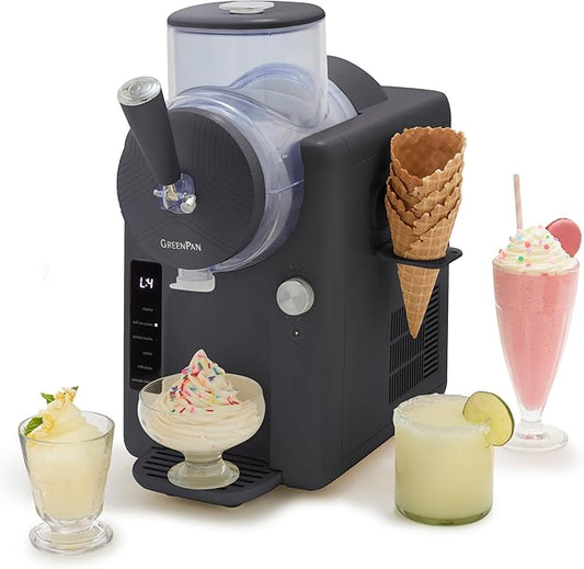 GreenPan Frost Ice Cream Machine & Frozen Drink Maker, Soft Serve, Slushie, Milkshakes & Cocktails, No Freezer Needed, 15-in-1, 7 Textures, Quiet & Rapid, Easy Clean, Family Size, Licorice Gray