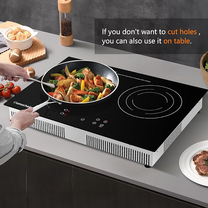 AMZCHEF Induction Cooktop 2 Burners 1800W, Built-in & Countertop Electric Cooktop with 9 Power Levels, 110V-120V Double Induction Stove with Plug, 99-min Timer, Safety Lock, Ceramic Glass