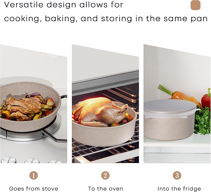 Caannasweis Detachable Nonstick Cookware Set - Stackable Induction Pots and Pans With Removable Handles, Dishwasher Safe - For RV Camping, Oven and Stovetop Use, 5 Pieces (Brown)