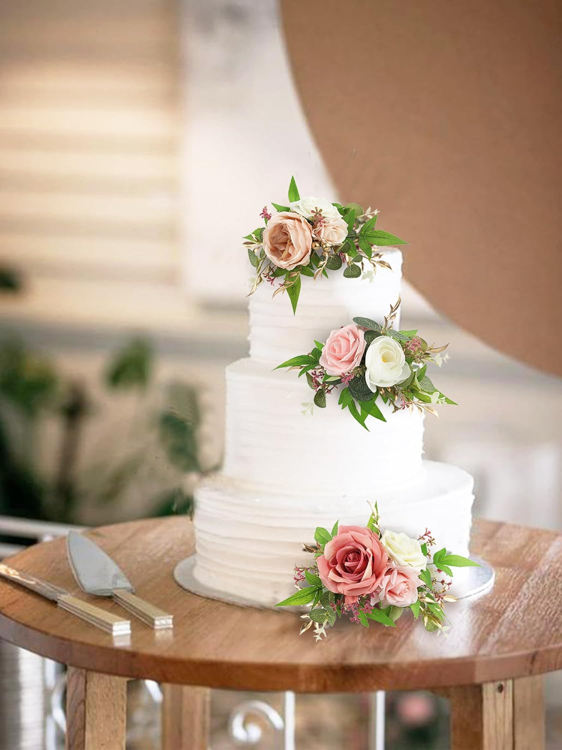 Rinlong 3Pcs Pre-made Pink Cake Topper Flowers Cake Decorations Wedding Cake Decorating Flowers Decor for Baptism Girl Baby Shower Birthday Party