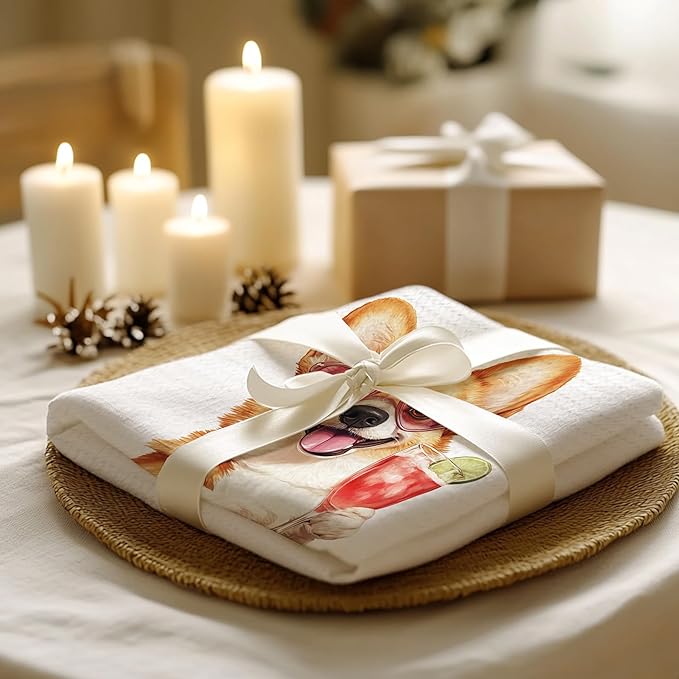 Cabana Bro Corgi Gifts Kitchen Towels, Corgi Gifts for Women Dog Lovers Decorative Hand Towels for Bathroom, Funny Dog Puppy Getting Drunk Cocktail Dish Tea Towels for Kitchen, 16x24 Inch
