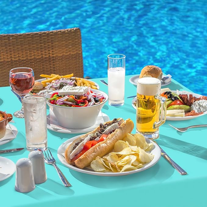 homing Rectangle Vinyl Tablecloth, Waterproof Spillproof Plastic Flannel Backed Table Cloth, Wipe Clean Table Cover for Dining, Buffet Parties and Camping (Teal, 60" x 120")