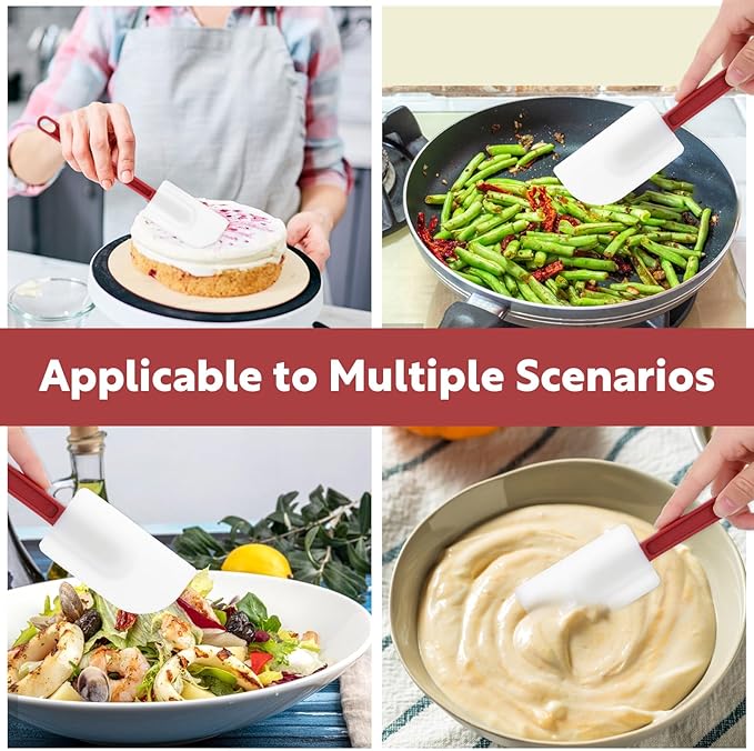 cobee 10 Pcs Silicone Spatulas Set, 500°F Heat-Resistant Commercial Spatula Food Grade Rubber Non Stick Silicone Scraper Spatula with Long Handle for Kitchen Cook Mix Fry Spread Bake, Dishwasher Safe